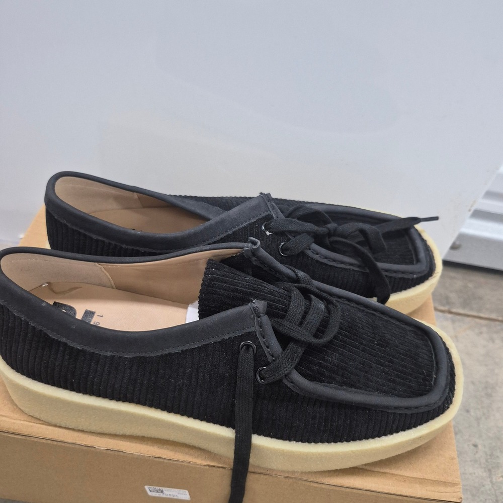 Black Corduroy Platform Loafers Lace Up Crepe Sole Moccasin Shoes Womens